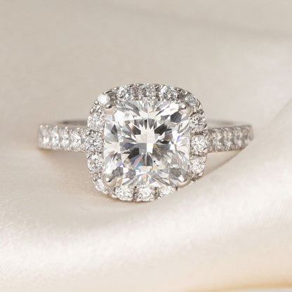 Halo & Pave-1.8 CT Cushion Lab Grown Diamond Engagement Ring