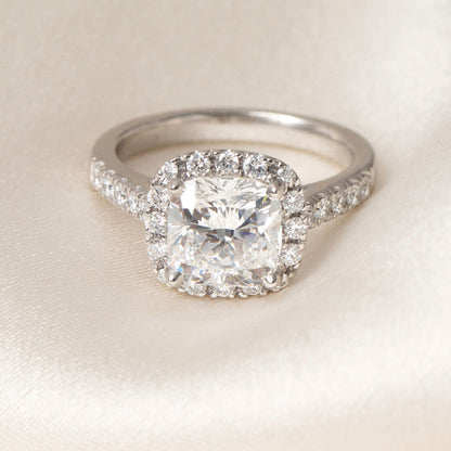 Halo & Pave-1.8 CT Cushion Lab Grown Diamond Engagement Ring