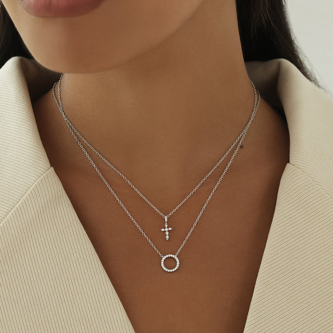 0.1 TCW Round Lab-Grown Diamond Cross Pendant Necklace in Gold