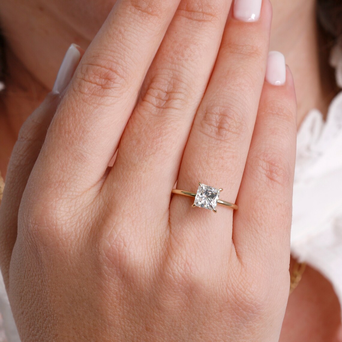 1.5 CT Princess-Cut Lab-Grown Diamond Hidden Halo Engagement Ring 4