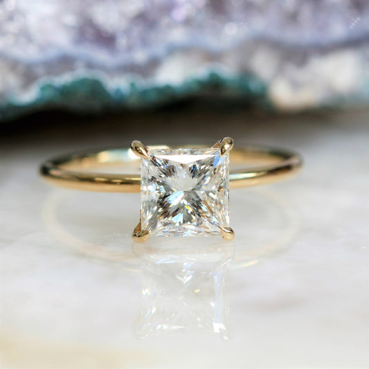 1.5 CT Princess-Cut Lab-Grown Diamond Hidden Halo Engagement Ring