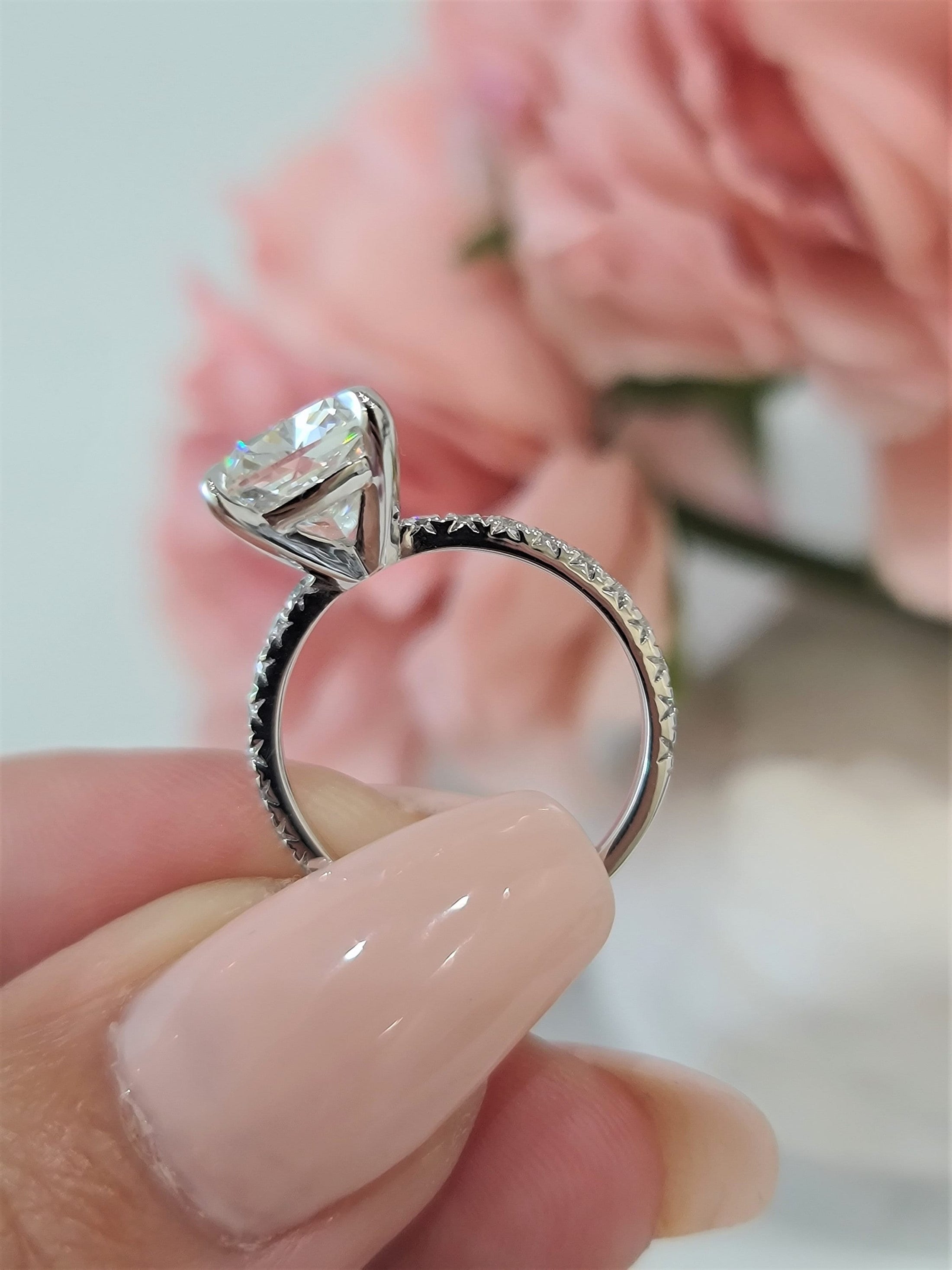 4 CT Cushion Lab-Grown Diamond Pave Engagement Ring