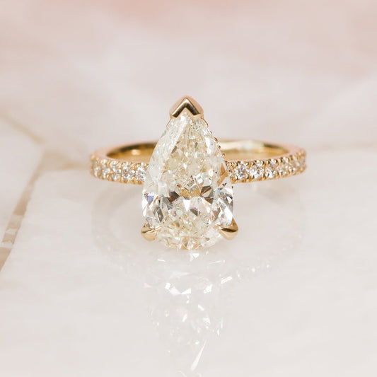 3.28 CT Pear Lab-Grown Diamond Hidden Halo Pave Engagement Ring