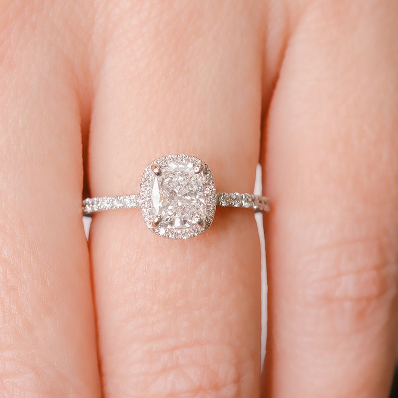 1.21 CT Cushion-Cut Lab-Grown Diamond Halo & Pave Engagement Ring