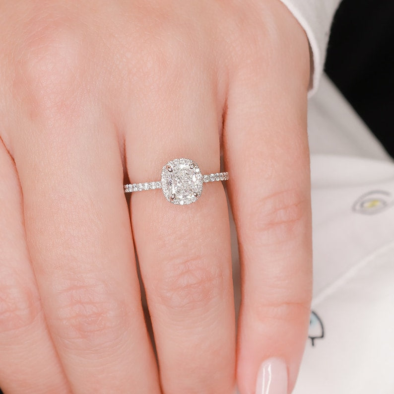 1.21 CT Cushion-Cut Lab-Grown Diamond Halo & Pave Engagement Ring