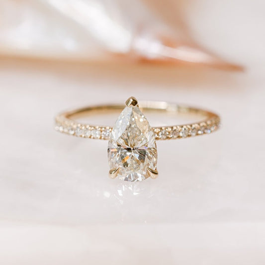 1.23 CT Pear Lab-Grown Diamond Hidden Halo & Pave Engagement Ring