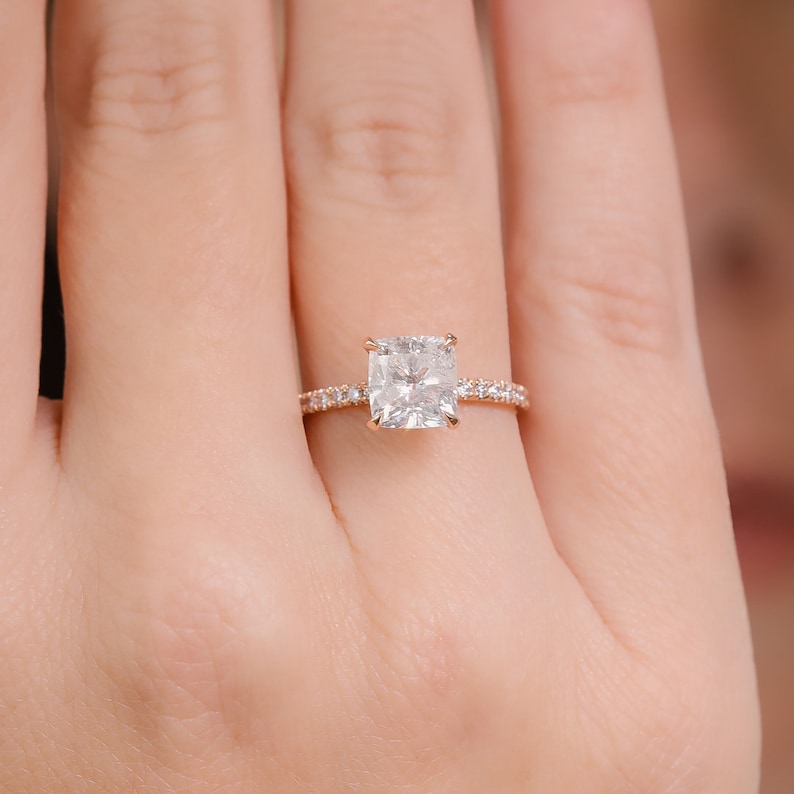 2.03 CT Cushion-Cut Lab-Grown Diamond Pave Engagement Ring