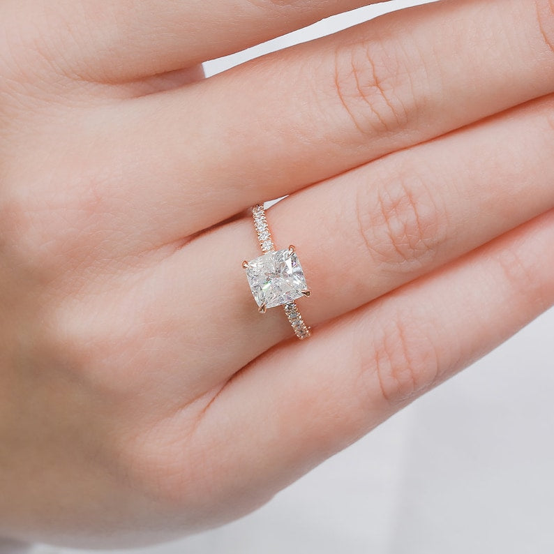 2.03 CT Cushion-Cut Lab-Grown Diamond Pave Engagement Ring