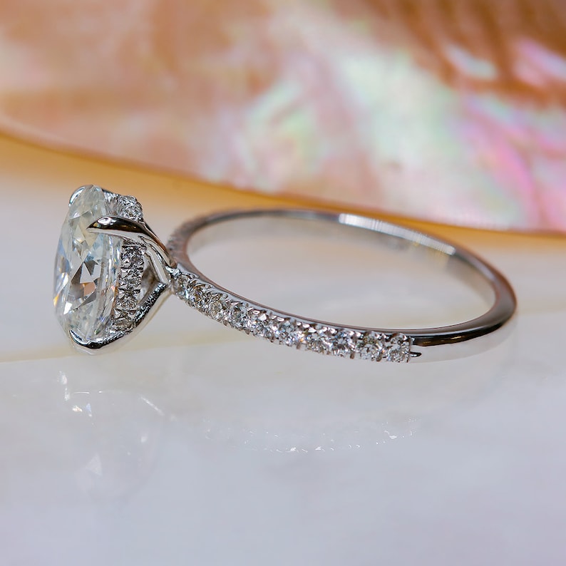 1.51 CT Oval Lab-Grown Diamond Hidden Halo Pave Engagement Ring 3