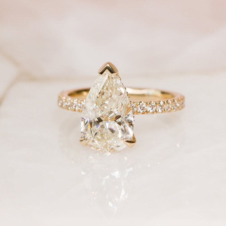 3.28 CT Pear Lab-Grown Diamond Hidden Halo Pave Engagement Ring