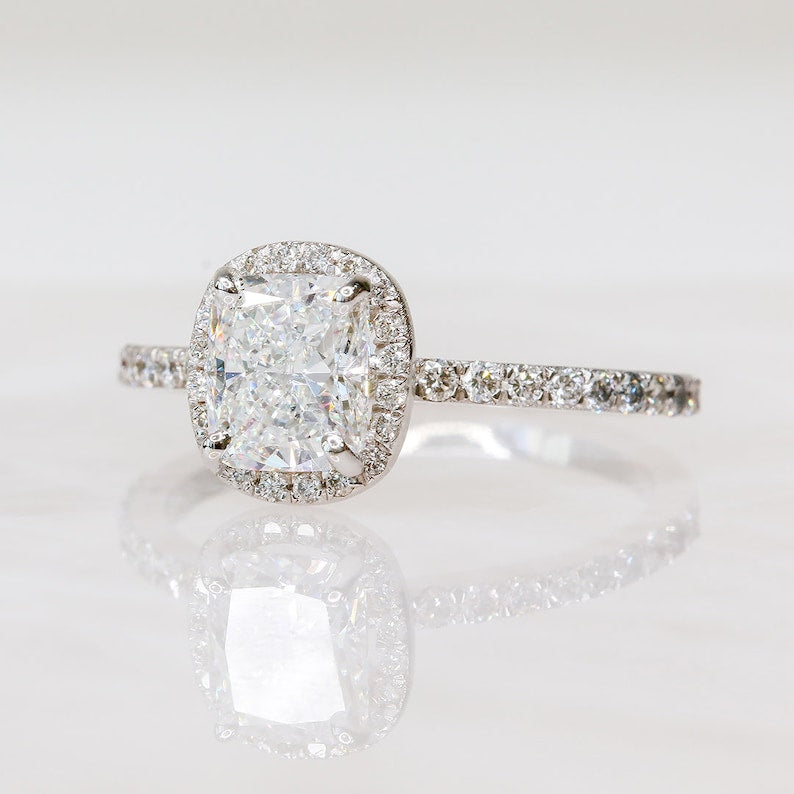 1.21 CT Cushion-Cut Lab-Grown Diamond Halo & Pave Engagement Ring