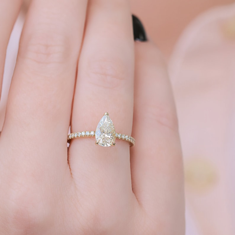 1.23 CT Pear Lab-Grown Diamond Hidden Halo & Pave Engagement Ring