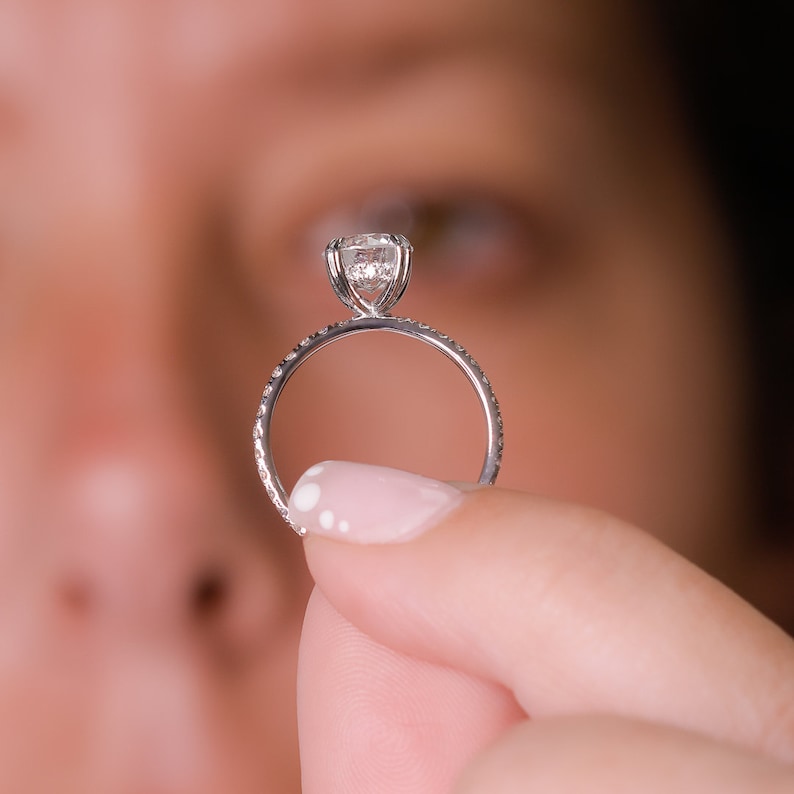 1.42 CT Round Lab-Created Diamond Hidden Halo Pave Engagement Ring 6