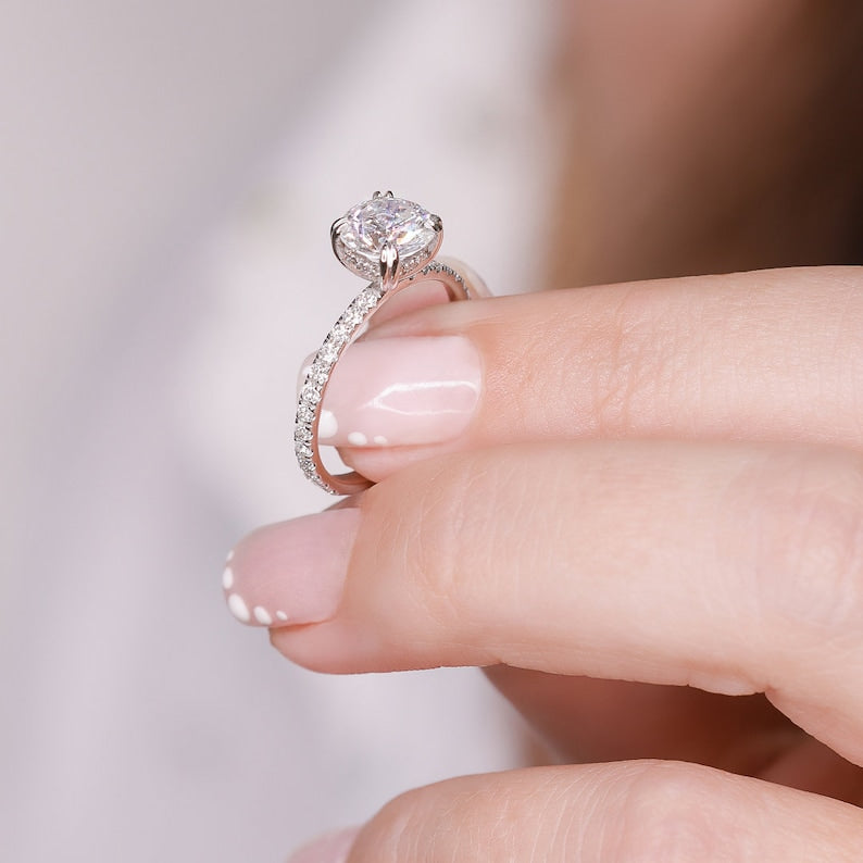 1.42 CT Round Lab-Created Diamond Hidden Halo Pave Engagement Ring 7