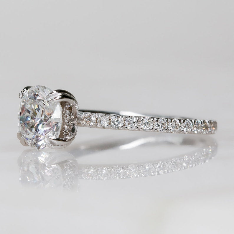 1.42 CT Round Lab-Created Diamond Hidden Halo Pave Engagement Ring 2