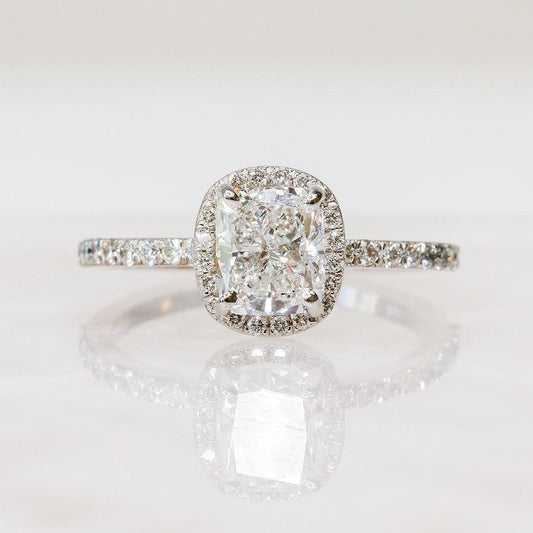 1.21 CT Cushion-Cut Lab-Grown Diamond Halo & Pave Engagement Ring