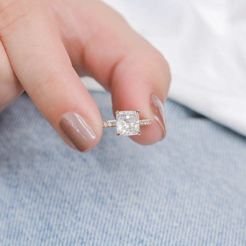 2.03 CT Cushion-Cut Lab-Grown Diamond Pave Engagement Ring