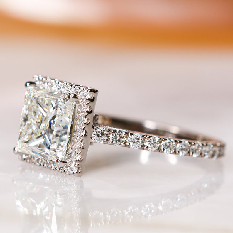 2.03 CT Princess Cut Lab-Grown Diamond Halo & Pave Engagement Ring