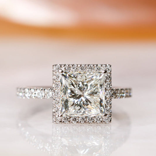 2.03 CT Princess Cut Lab-Grown Diamond Halo & Pave Engagement Ring