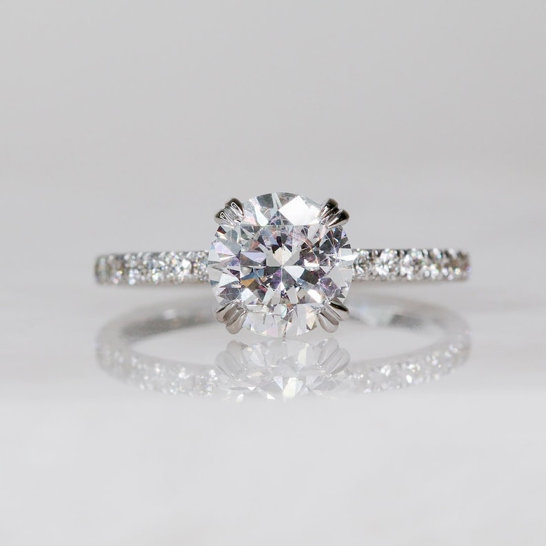 1.42 CT Round Lab-Created Diamond Hidden Halo Pave Engagement Ring 1
