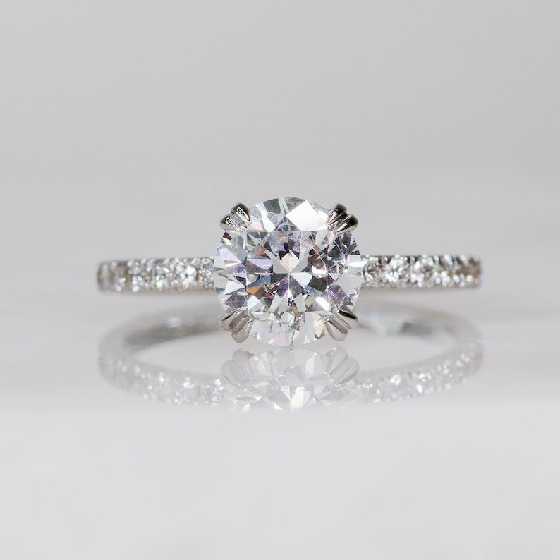 1.42 CT Round Lab-Created Diamond Hidden Halo Pave Engagement Ring