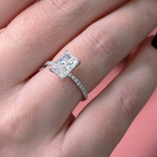 1.76 CT Radiant Cut Lab-Grown Diamond Pave Engagement Ring With Hidden Halo