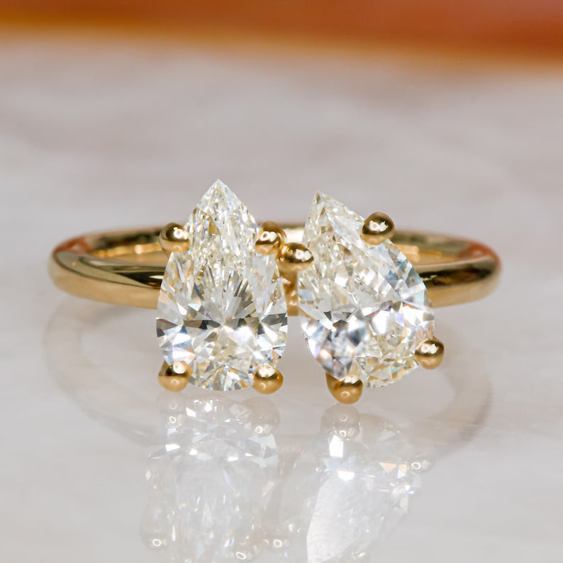 Elegant 2.0 TCW Pear Lab-Grown Diamond Two Stone Engagement Ring 1