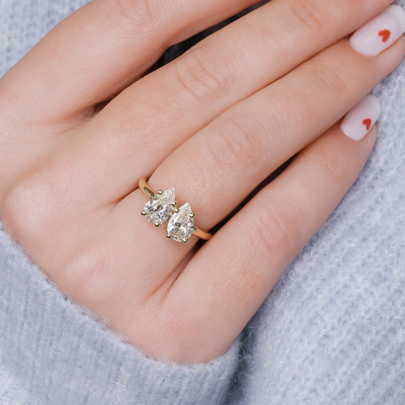 Elegant 2.0 TCW Pear Lab-Grown Diamond Two Stone Engagement Ring 4