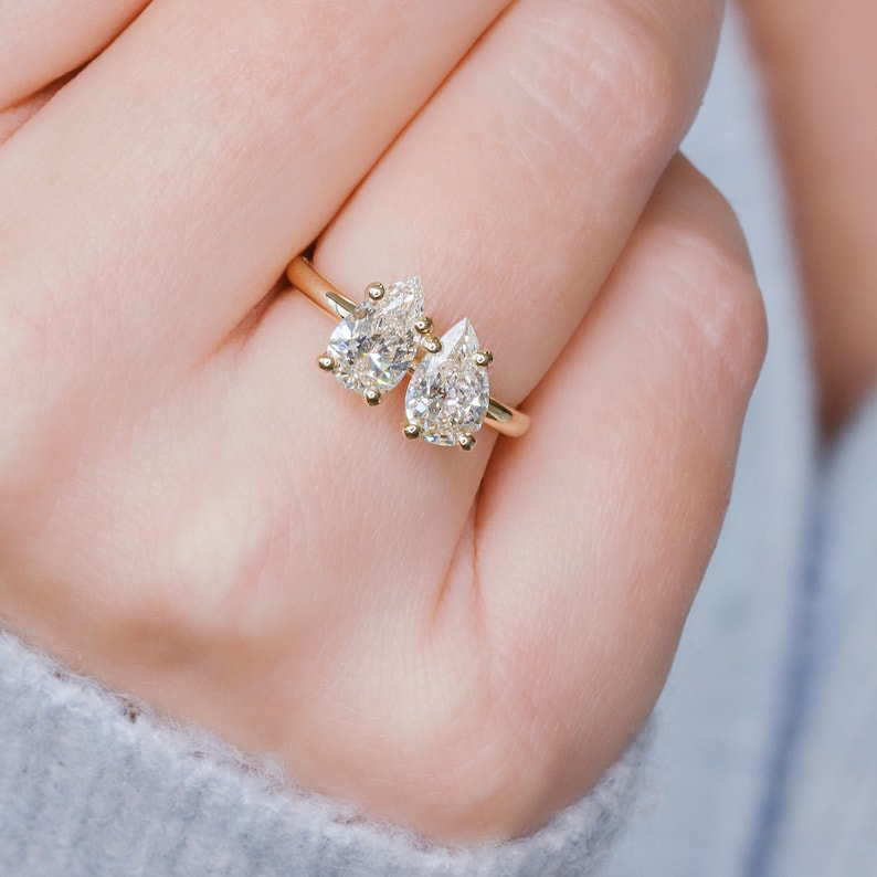 Elegant 2.0 TCW Pear Lab-Grown Diamond Two Stone Engagement Ring 5