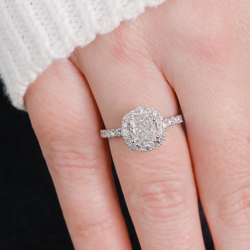 1.5 CT Cushion Lab-Grown Diamond Halo & Pavé Elegance Ring