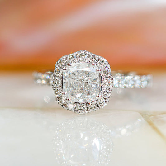 1.5 CT Cushion Lab-Grown Diamond Halo & Pavé Elegance Ring