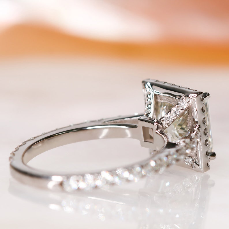 2.03 CT Princess Cut Lab-Grown Diamond Halo & Pave Engagement Ring