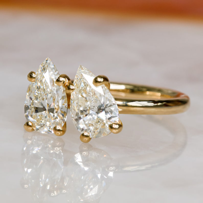 Elegant 2.0 TCW Pear Lab-Grown Diamond Two Stone Engagement Ring 2