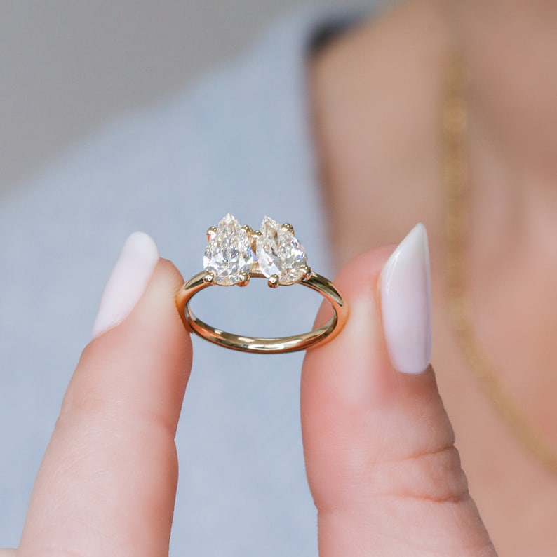 Elegant 2.0 TCW Pear Lab-Grown Diamond Two Stone Engagement Ring 6