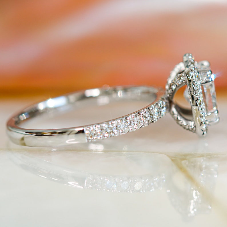 1.5 CT Cushion Lab-Grown Diamond Halo & Pavé Elegance Ring