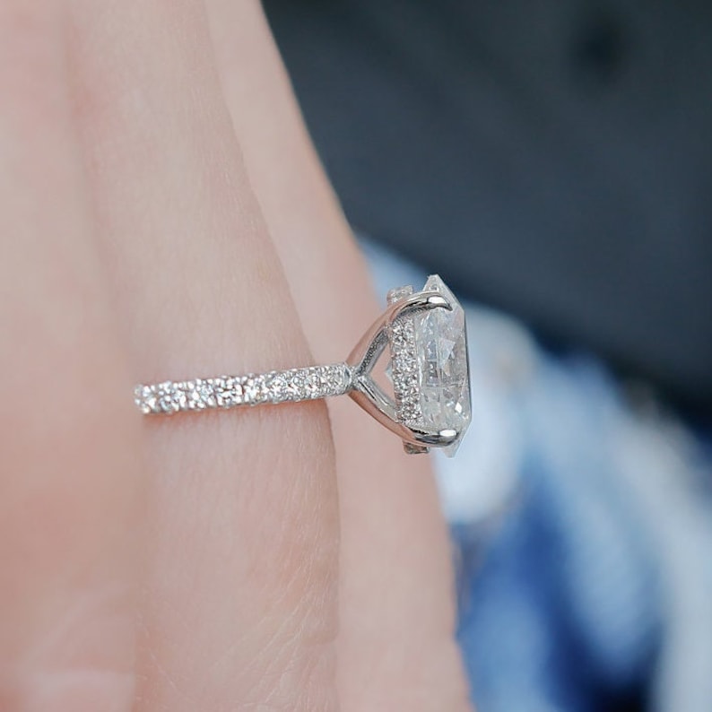1.51 CT Oval Lab-Grown Diamond Hidden Halo Pave Engagement Ring 5