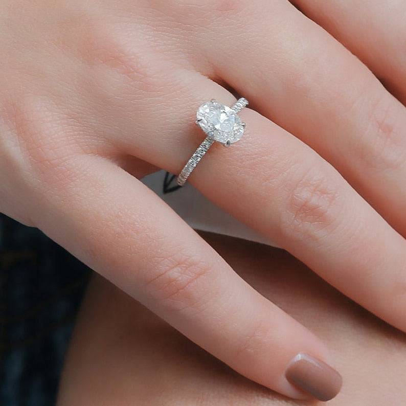 1.51 CT Oval Lab-Grown Diamond Hidden Halo Pave Engagement Ring 6