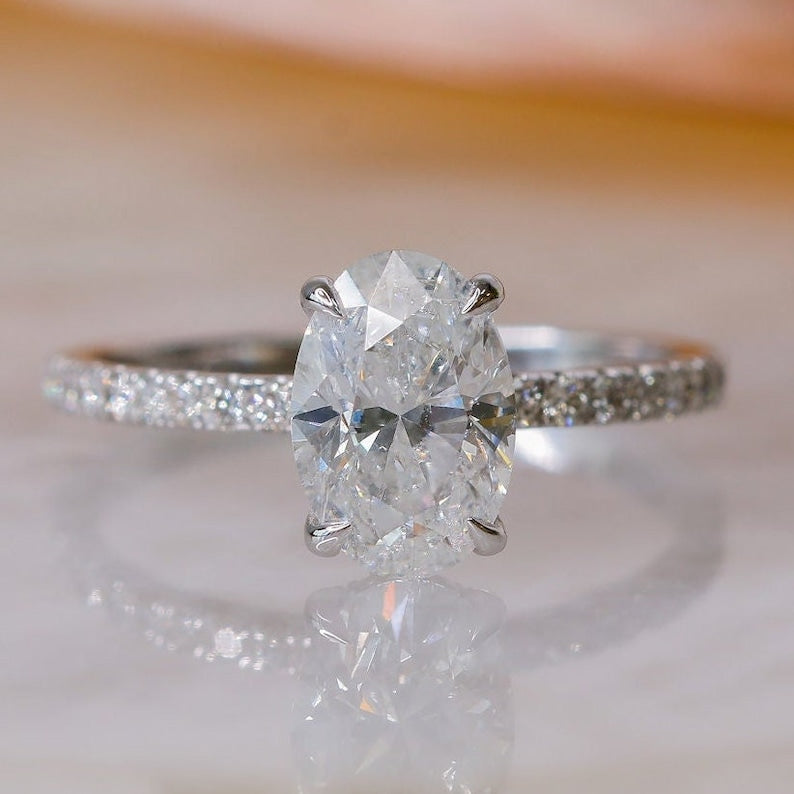 1.51 CT Oval Lab-Grown Diamond Hidden Halo Pave Engagement Ring 1
