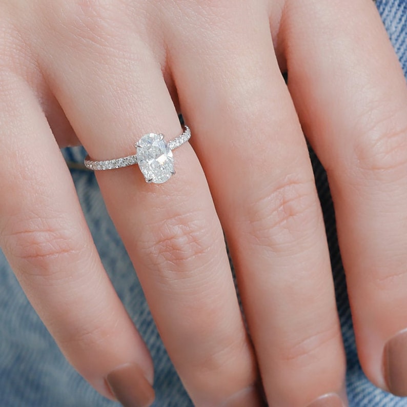 1.51 CT Oval Lab-Grown Diamond Hidden Halo Pave Engagement Ring 7