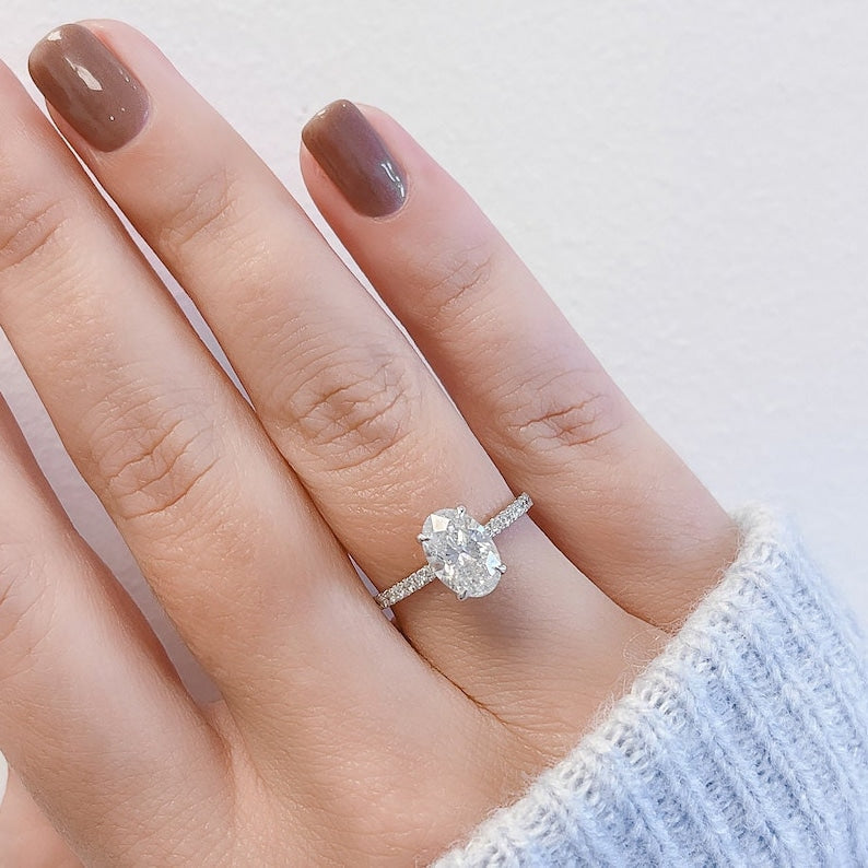 1.51 CT Oval Lab-Grown Diamond Hidden Halo Pave Engagement Ring 8