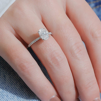 1.51 CT Oval Lab-Grown Diamond Hidden Halo Pave Engagement Ring 9