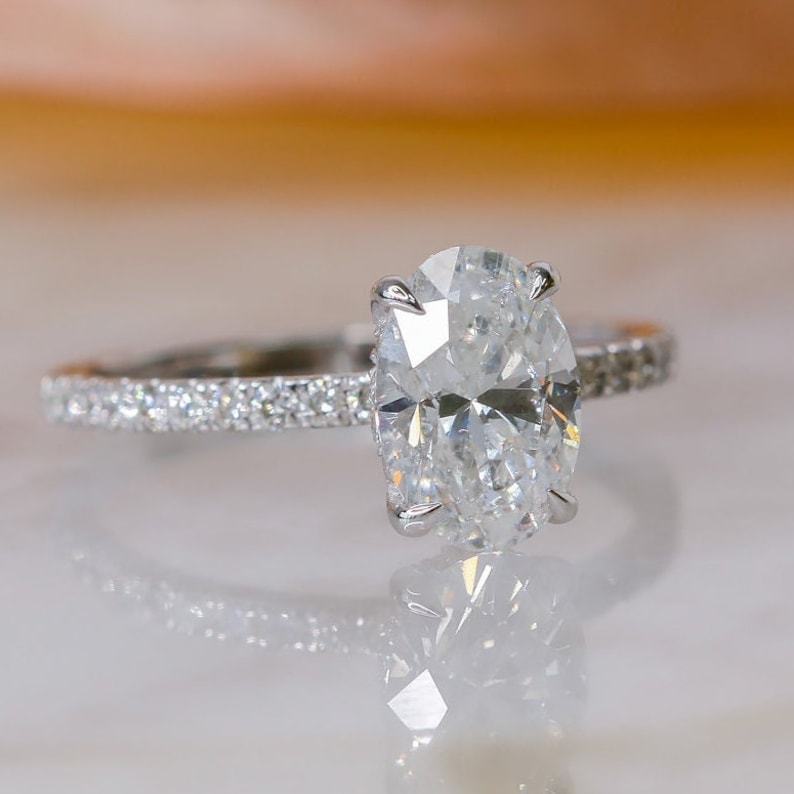 1.51 CT Oval Lab-Grown Diamond Hidden Halo Pave Engagement Ring 2