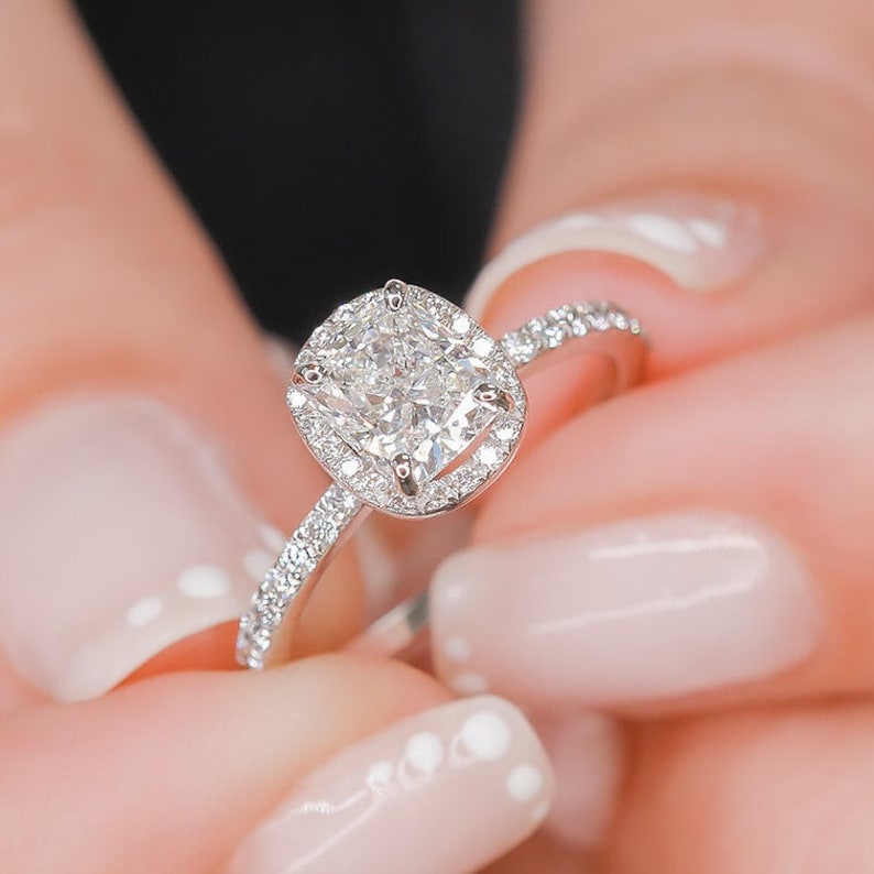 1.21 CT Cushion-Cut Lab-Grown Diamond Halo & Pave Engagement Ring