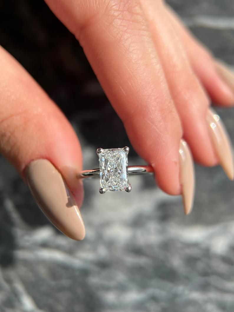 2.0 CT Radiant Cut Lab-Grown Diamond Solitaire Engagement Ring