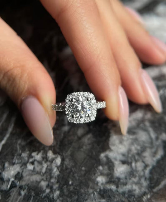 1.5 CT Round Lab-Grown Diamond Halo & Pave Engagement Ring