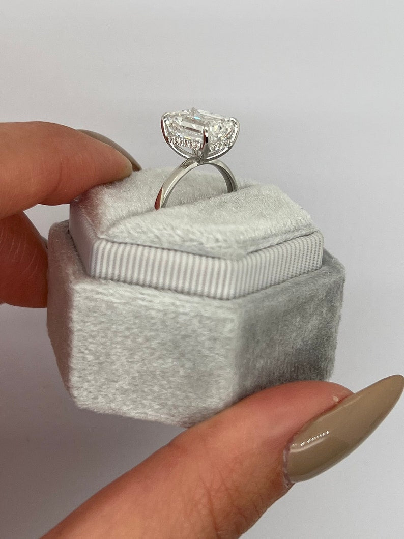 4 CT Emerald Hidden Halo Lab-Grown Diamond Engagement Ring 4