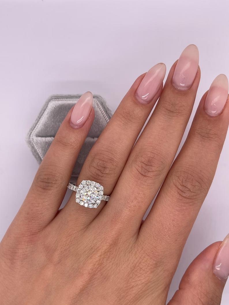 1.5 CT Round Lab-Grown Diamond Halo & Pave Engagement Ring