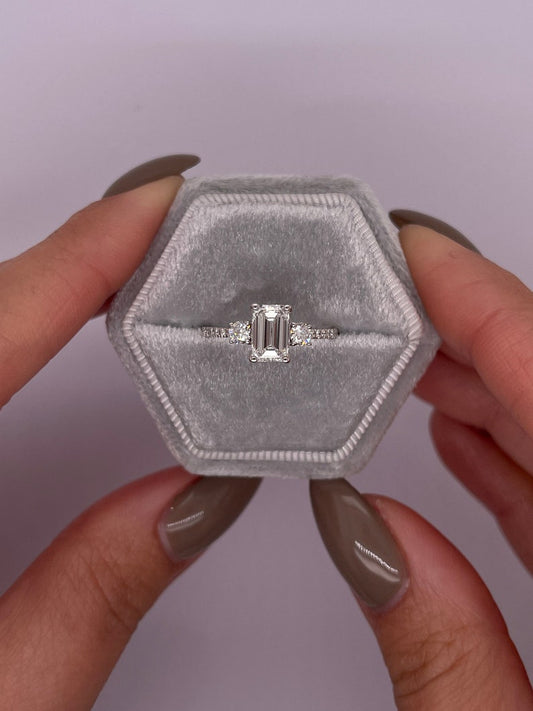 1 CT Emerald-Cut Lab-Grown Diamond Triad Engagement Ring