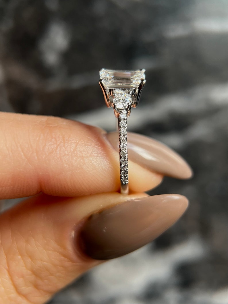 1 CT Emerald-Cut Lab-Grown Diamond Triad Engagement Ring