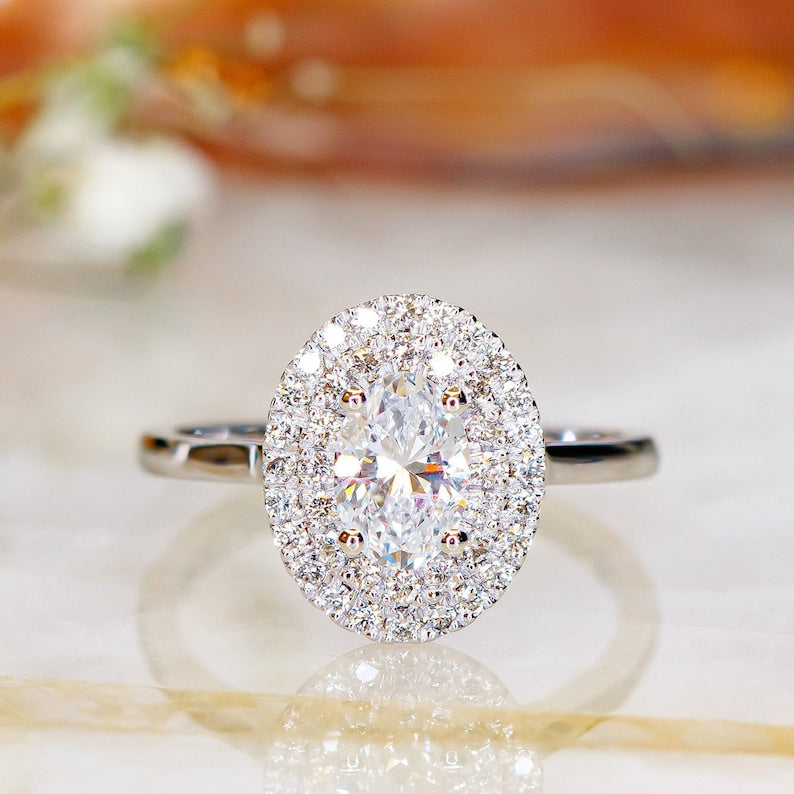 Dazzling 0.70 CT Oval Lab-Grown Diamond Double Halo Engagement Ring